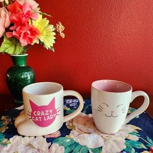 Sheffield Home Cat Face Mug 14 oz & "Crazy Cat Lady" Mug 17 oz - Large Mugs, EUC